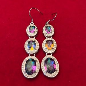 Mystic Topaz Dangle Earrings 925 silver 3 Stones